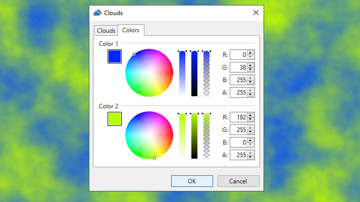 Effects > Render > Clouds (Colors tab)