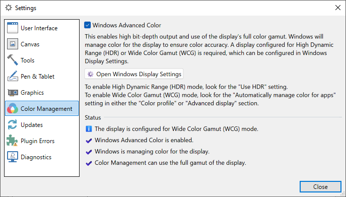 Settings: Color Management (WAC)